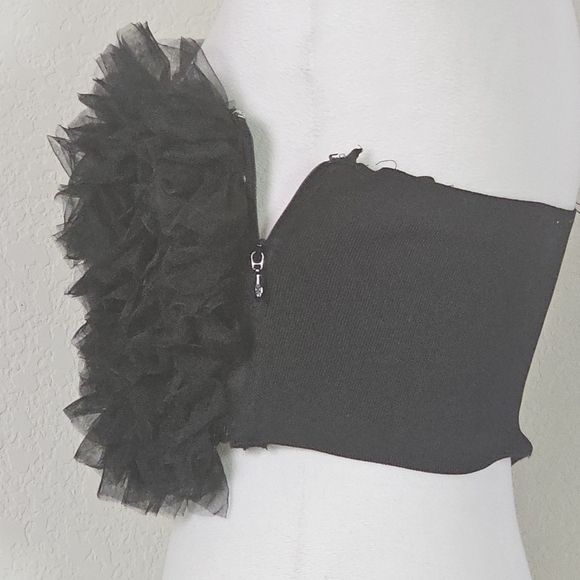 MABLE Black Ruffle Tulle Tube Top – Strapless Crop Top Size Medium - Picture 2 of 12